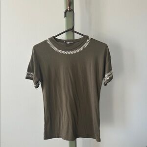 Olive Green Women's Top with Trim